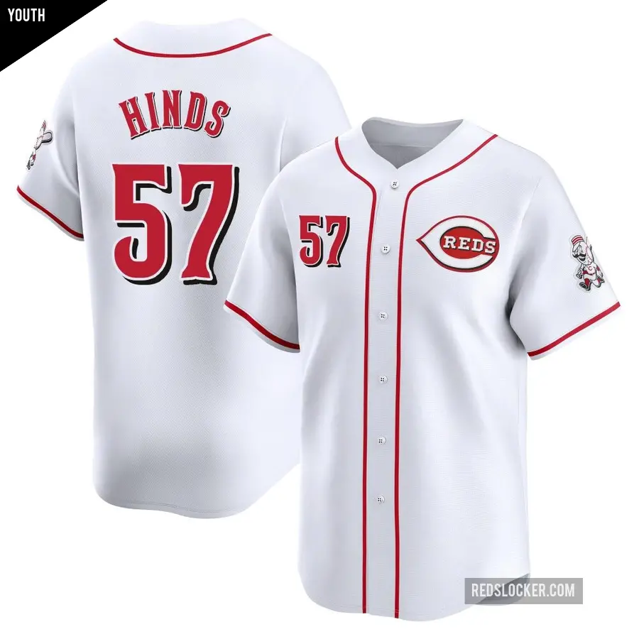 Youth Cincinnati Reds ＃57 Rece Hinds Limited White Home Jersey