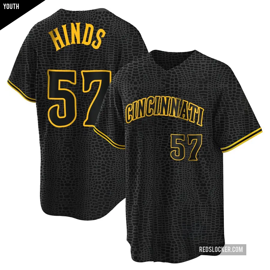Youth Cincinnati Reds ＃57 Rece Hinds Replica Black Snake Skin City Jersey