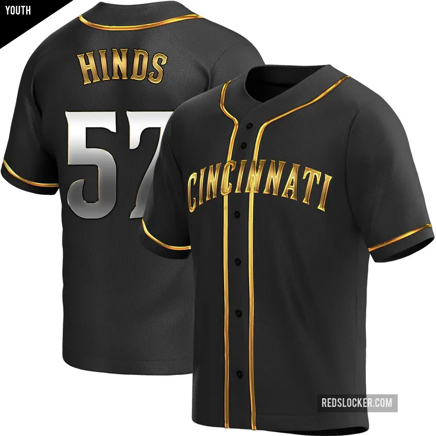 Youth Cincinnati Reds ＃57 Rece Hinds Replica Gold Black en Alternate Jersey