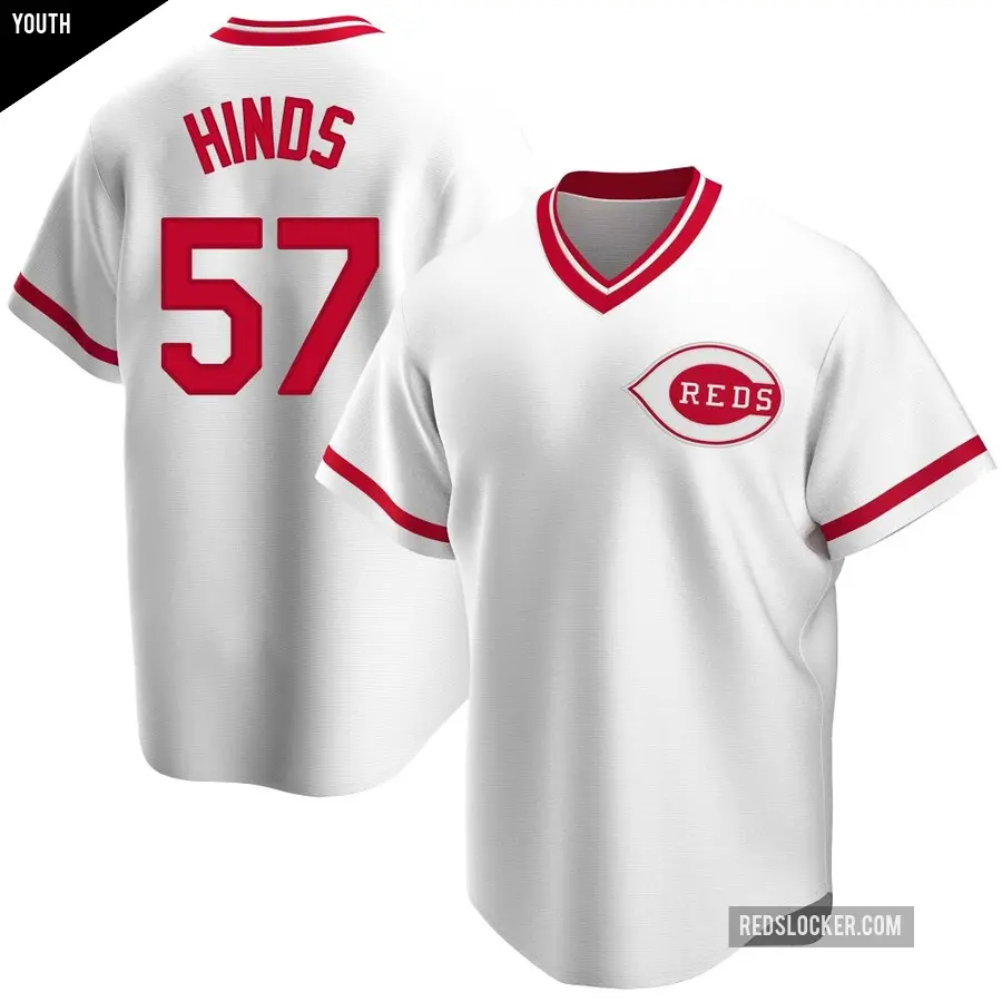 Youth Cincinnati Reds ＃57 Rece Hinds Replica White Home Cooperstown Collection Jersey