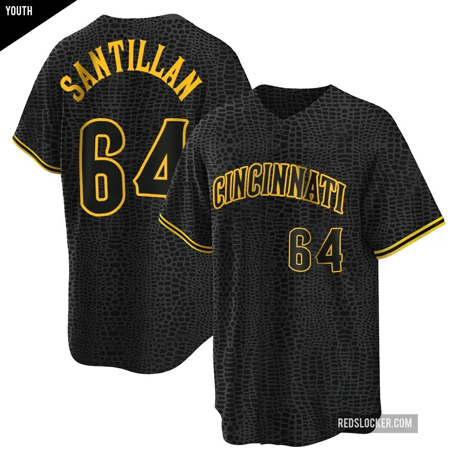 Youth Cincinnati Reds ＃64 Tony Santillan Replica Black Snake Skin City Jersey